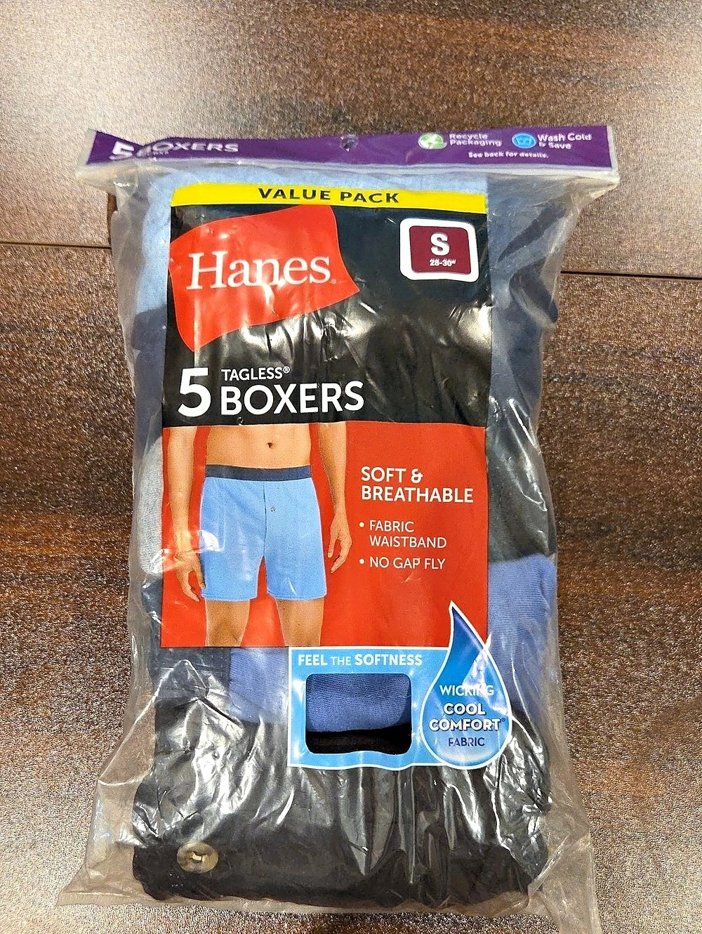Hanes Tagless 5 Boxers 5 Boxers in Black & Blue Size Small NWT